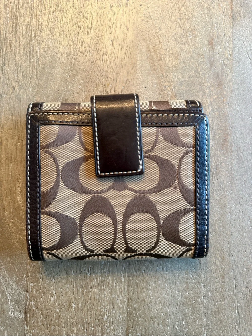 Coach Brown and Tan Signature Canvas Tri-Fold Card Wallet